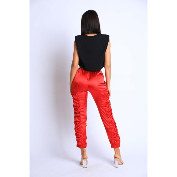 Women's Casual Satin Shirring Long Cuffed Pants With Belted Daily Outdoor Comfy - Picture 10 of 12
